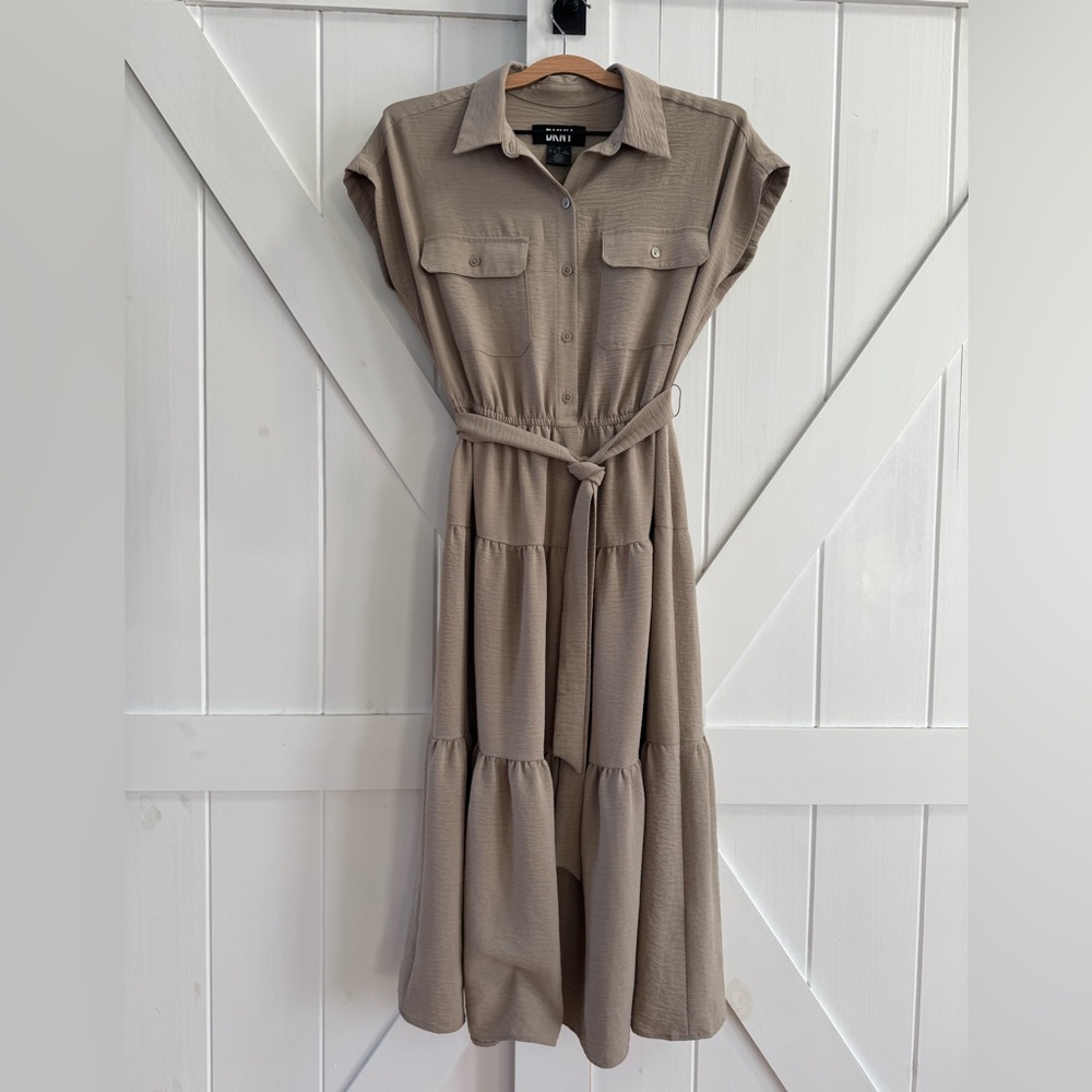 DKNY Tiered Button Down Belted Maxi Dress